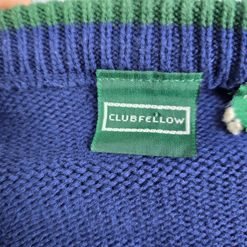 Vintage Clubfellow Golf Sweater Mens XLT Blue Green Hit The Driving Range Knit - Picture 7 of 9